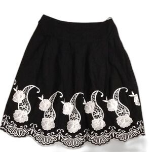 Mint Green Black, White Floral Embroidered 100% Cotton A line skirt size L